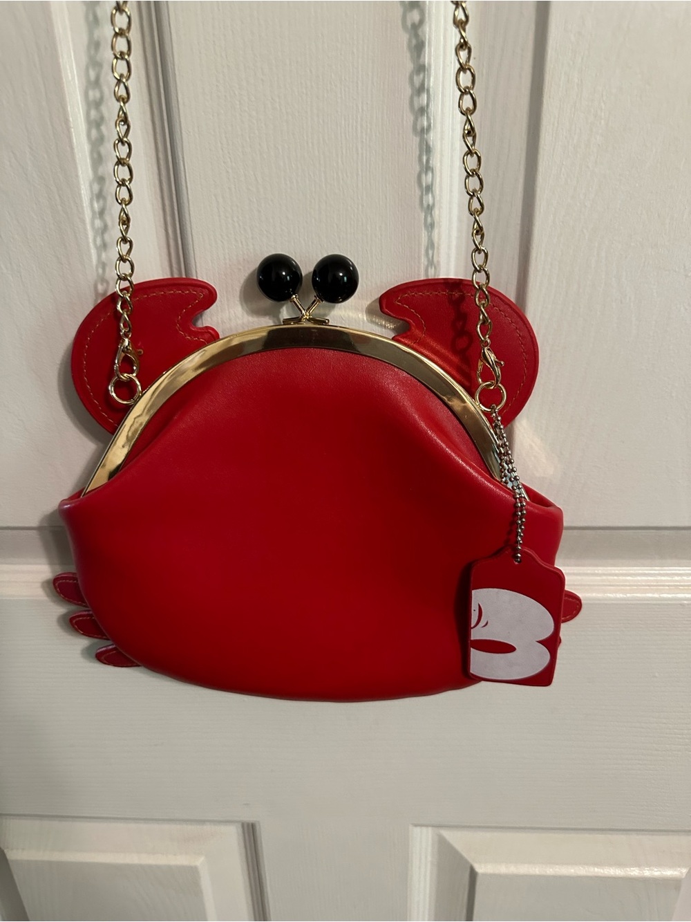 Red Crab-Shaped Bag with Gold Chain